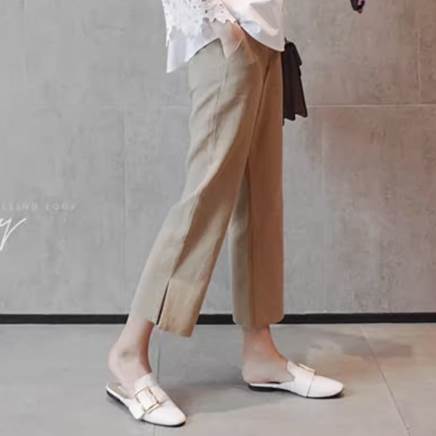 ボトムス パンツ クロップドパンツ カジュアルパンツ 9分丈 ストレート スリット ファスナー ポケット ハイウエスト 綿 麻 かわいい 大人可愛い きれいめ シンプル 大人 上品 おしゃれ お洒落