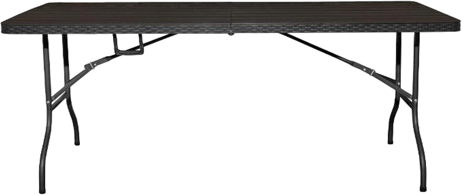 リビングアウト(Living Out) 木目調折りたたみガーデンテーブル ダークブラウン 幅181ｘ奥行75.5ｘ高さ73cm 幅180cm テラス ガーデン アウトドア 大人数 庭 おしゃれ 軽量