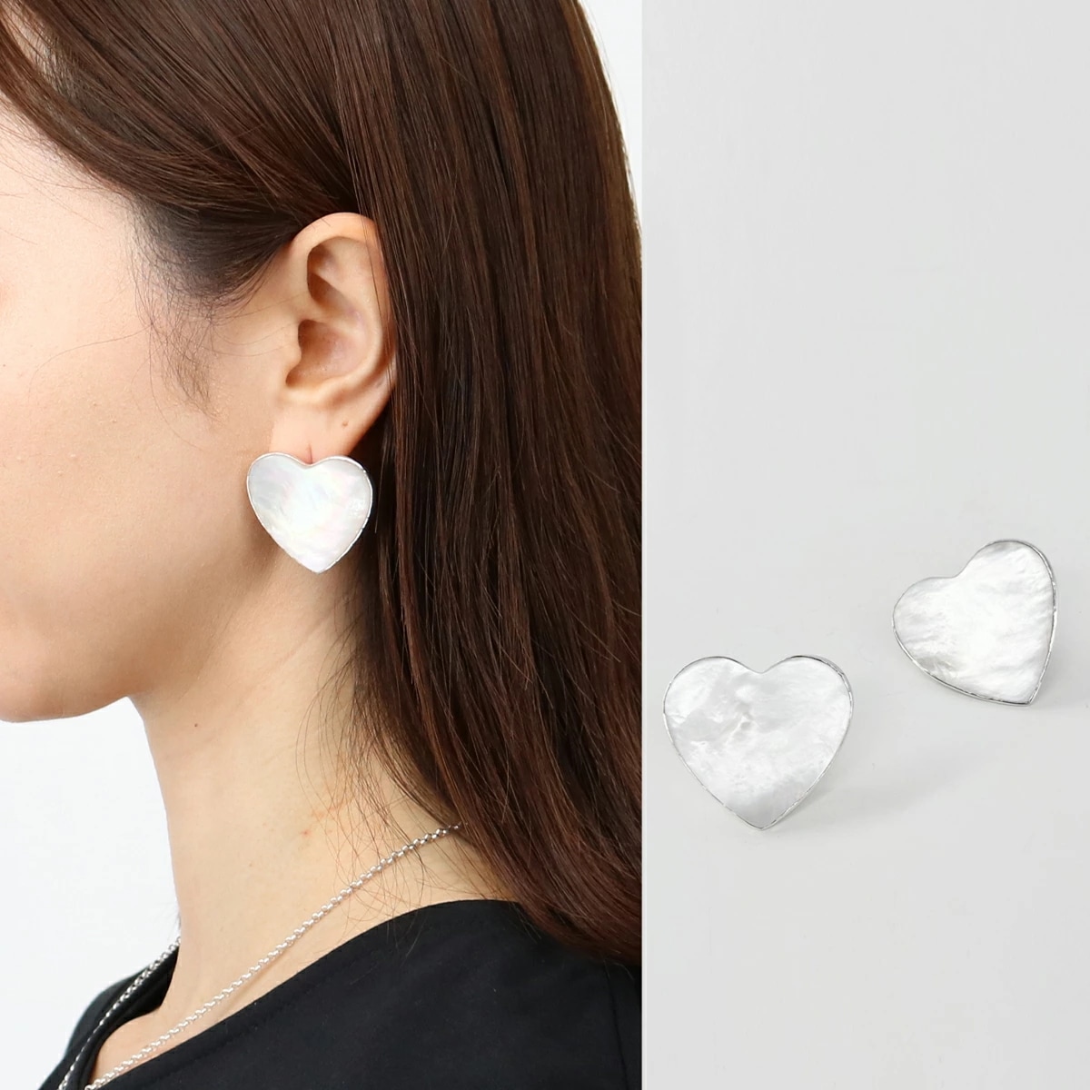 パールハートピアス E977 Lrg スタッド マザーオブパール シェル アクセサリー シルバー925