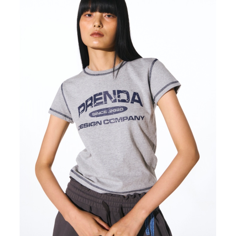 PRENDA カラーステッチライン T シャツグレー