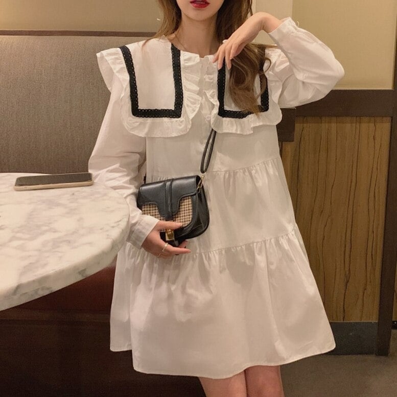 大きいサイズ フリル襟 ワンピース ビッグカラー フリルカラーミニワンピース