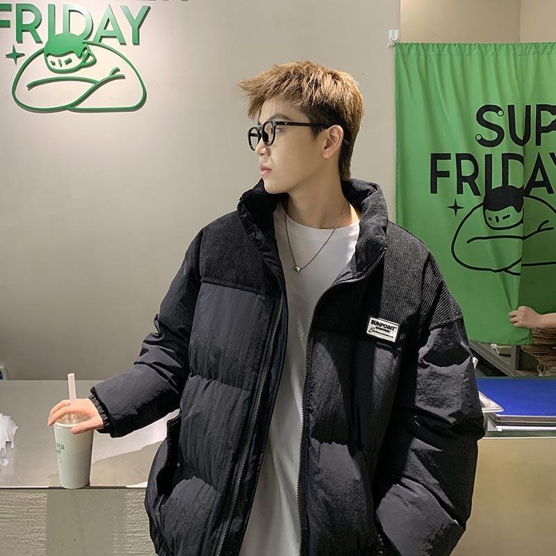 アウターダウンジャケットゆったり カジュアル コーデュロイ ジャケット 港風 百掛け パッチワーク コットンジャケット ウォーム 立ち襟 撞色