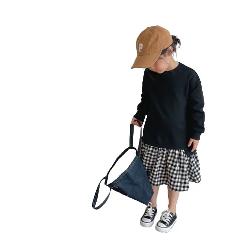 子供の女の子の格子継ぎ目ドレス親子ワンピース