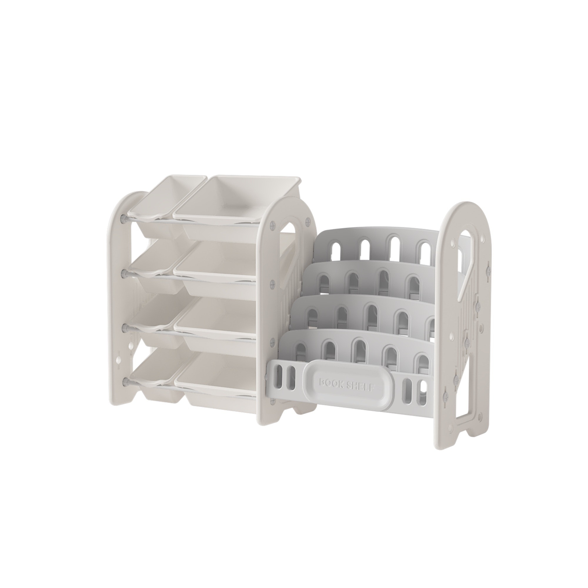 おもちゃ 収納 ラック 本棚 おもちゃ箱 おもちゃ収納4段ラック 絵本棚 スリム グレー+ホワイト オモチャ収納 おしゃれ ワイドタイプ 大容量 組立カンタン こども キッズ 入学 入園 新生活 出