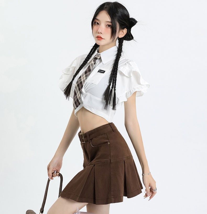 プリーツスカート デニム フリルスカート スカート ミニ ショート丈 Aライン プリーツ かわいい 大人可愛い カジュアル おしゃれ 大人女子 キュート 無地 春 夏 秋 冬 レディース 学生 デート