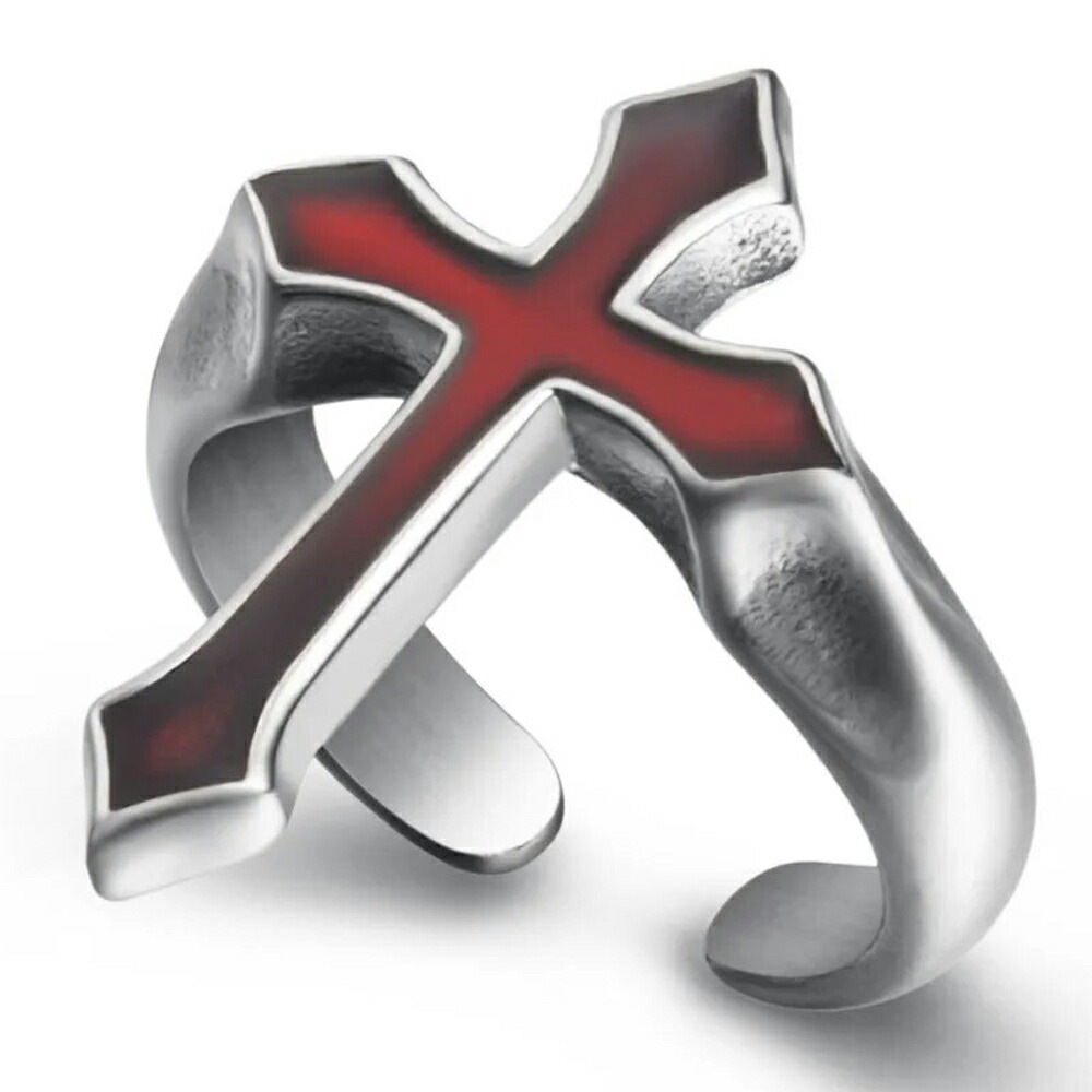 ブラッドレッドクロスステンレスリング（ORO052）指輪 30号 フリーサイズ 調整可能 十字架 赤色 おしゃれ 人気 大きい かっこいい プレゼント 男性 彼氏 父の日 r0730xxxxxxxx