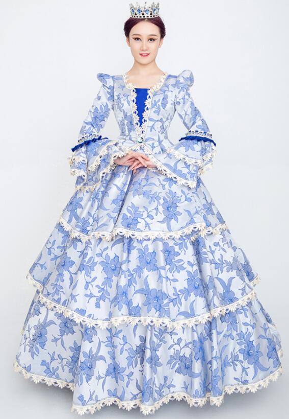【目玉商品～超人気】花柄 パーティードレス 礼服 ヨーロッパ風 中世貴族風 フレア袖 女王様 貴族ドレス 華やか お姫様ドレス 宮廷 ロングドレス 舞踏会 ステージ 舞台 演出服 ジュリエット 文化祭