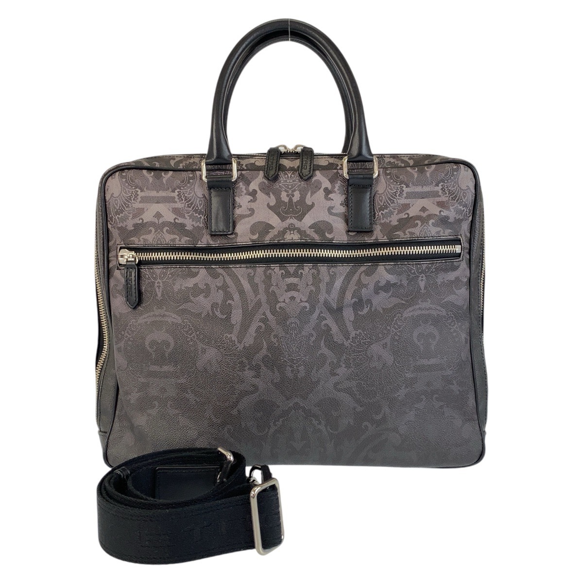 美品 ブラック 黒 シルバー金具 PVC/レザー ビジネスバッグ ブリーフケース メンズ 410952