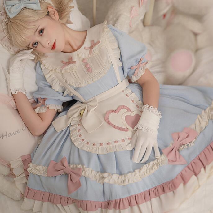 ロリータ ワンピース 半袖 お姫様 ロリータ服 女性 可愛い メイド服 コスプレ ワンピース Lolita こすぷれ コスチューム 文化祭 学園祭 撮影衣装 プリンセス風ドレス 可愛いリボン