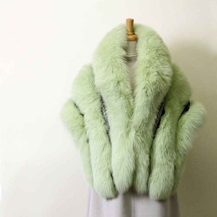 【訳あり】 フォックス ファー シープ レザー ケープ グリーン ラインストーン 送料無料 レディース ギフト プレゼント