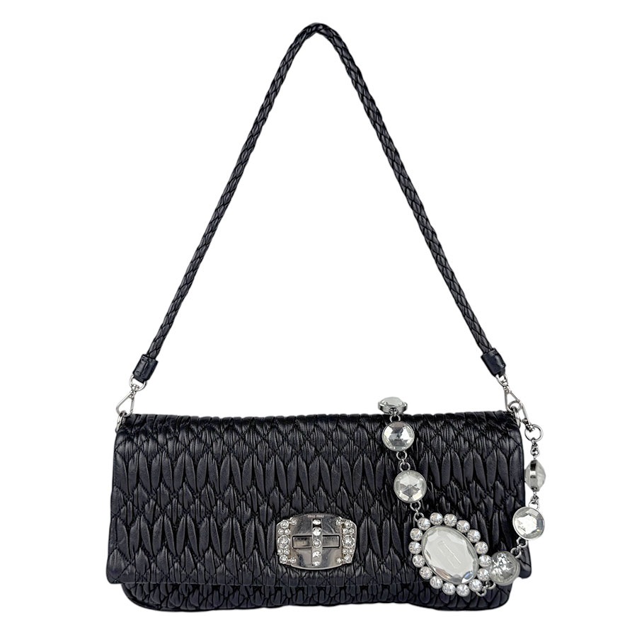 ミュウミュウ MIUMIU ショルダーバッグ マテラッセ レザー ブラック レディース z5754