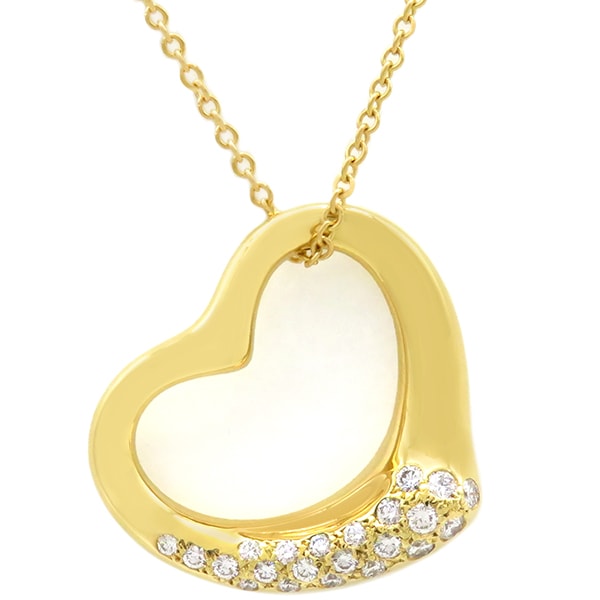 ティファニー Tiffany & Co ネックレス オープンハート ダイヤ ロングネックレス K18YG ダイヤモンド イエローゴールド 750YG エルサペレッティ 【箱】【中古】
