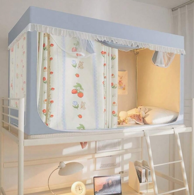 蚊帳 かや 三開け ベッドテント 学生寮 プライバシー蚊帳 プライバシー保護 遮光 通気性 防塵 多機能