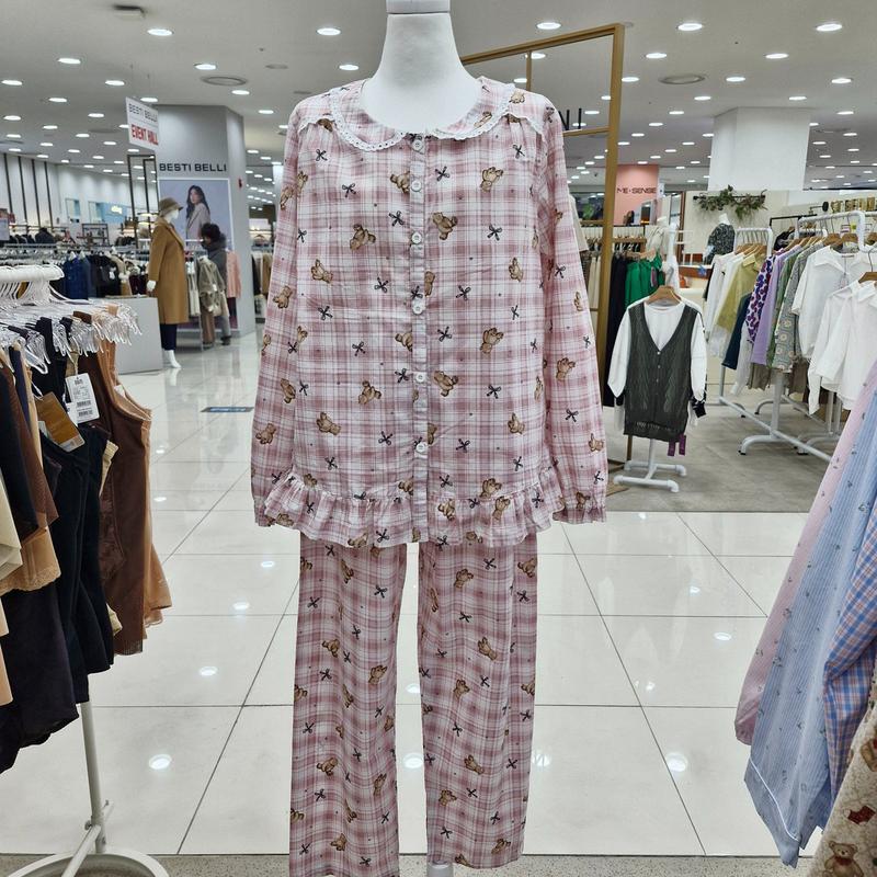 アサ綿 クマ チェック 女性パジャマ WP8887R_SH