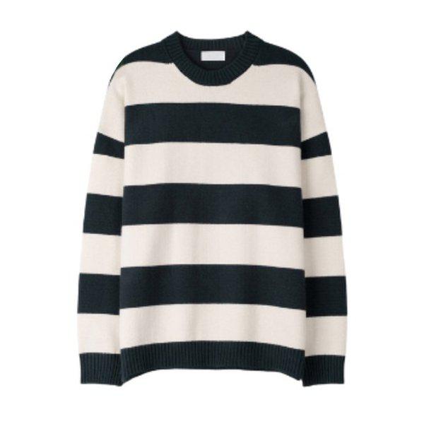 メンズソフトモーダルボーダーラウンドニット SG-KN-Q030-ブラック