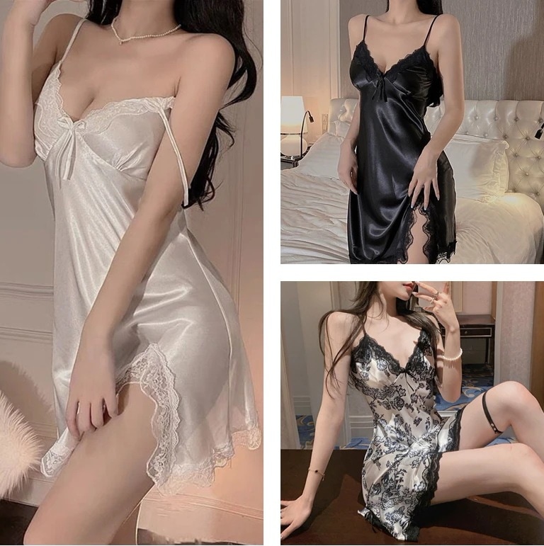 セクシーなパジャマ女性ののストラップレースの薄いモデルの氷糸純欲風寝スカートの家庭服