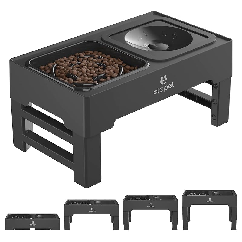 ELSPET 犬 餌台 ペット 食器 フードボウル 食器台 4段階 高さ調節可能 餌入れ 犬 ごはん台 犬食器 スタンド ごはん皿 えさ皿 こぼれ防止 早食べ防止ボウル 中型犬 大型犬 食事台 給餌容