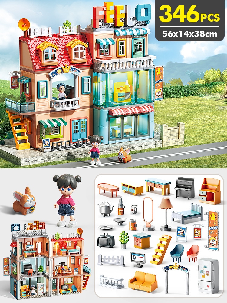 女の子ガールズヴィラはブロックの別荘の家の世帯のおもちゃの家の王女の城セットを組み立てる積み木346pcs