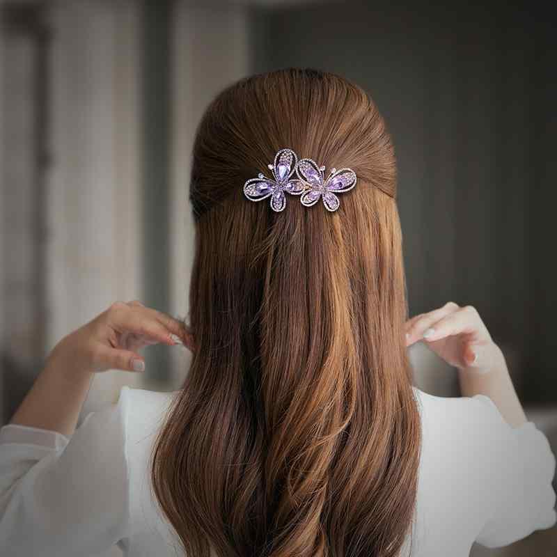 ヘアアクセサリー 髪飾り 紫 蝶 ヘアピン レディース 秋冬 ヘアピン レディース ライト ヘアピン ヘア ドレス ハーフタイ ヘア ドレス ラインストーン トップ クリップ
