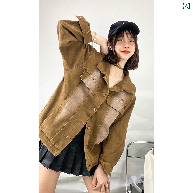 ガーリー デニムジャケット ジージャン オーバーサイズ シンプル カジュアル おしゃれ スタイリッシュ レディース ファッション 秋