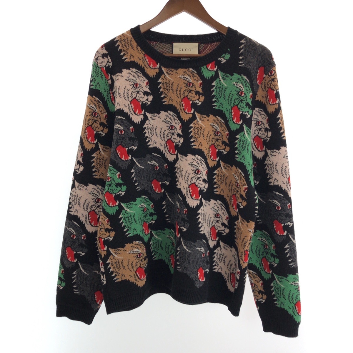 美品 パンサーフェイス サイズL ブラック 黒 マルチカラー ウール 526599 X9X30 ニット セーター メンズ 501681