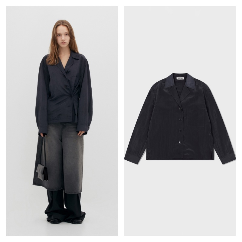 【LOW CLASSIC】 CRINKLE 2-WAY SHIRT : NAVY