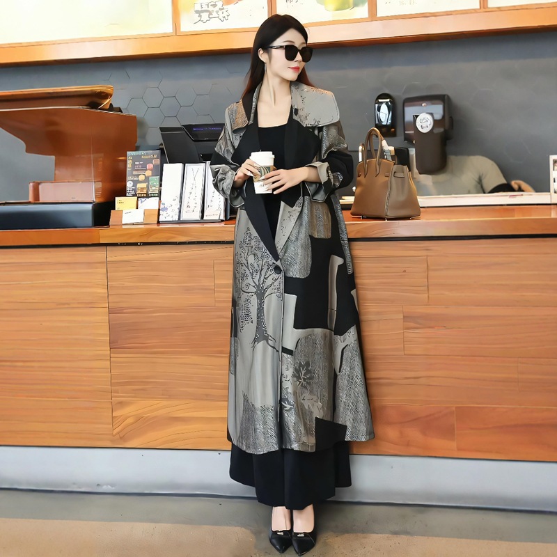 新しい秋のオリジナルレトロ大きいサイズ軽量高級高級淑女気質ウィンドブレーカー肉薄ゆったり膝丈コート