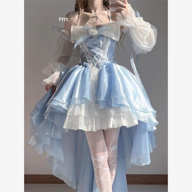 【激安本日限定】ロリータ ワンピースロリータ前が短く後ろが長い重工業テールドレス気質スーパーフェアリープリンセスチュチュスカート願望