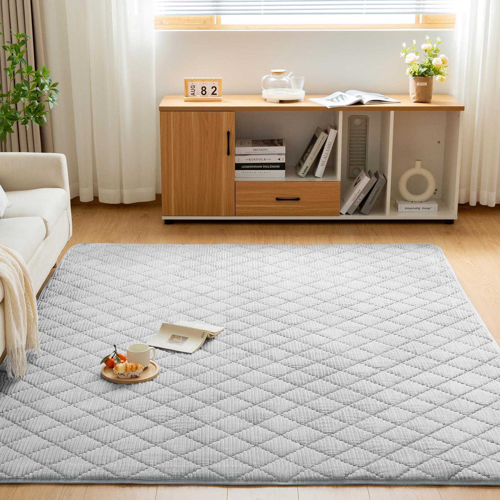 [蓄熱中綿入り+ウレタン] Softime ラグ カーペット 冬用 ラグマット 厚手 185×185cm 約2畳 キルトラグ 二層構造 抗菌 防臭 防ダニ キルティング 絨毯 滑り止め 床暖房 ホット