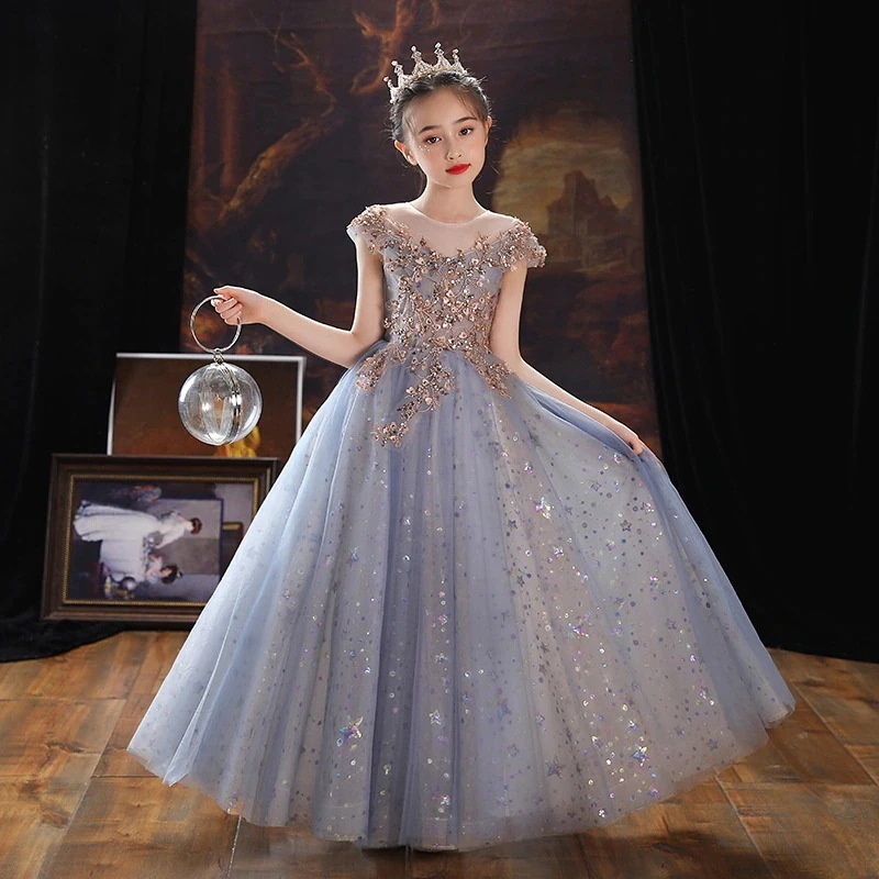 子供 ウェディングドレス ロリータワンピースキッズ イブニングドレス女の子プリンセススカートポンポン紗女の子花童ウェディングドレスピアノ公演服 ワンピース