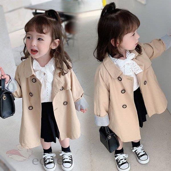 韓国子供服 トレンチコート キッズ チェスターコート 長袖 女の子 スプリングコート ロング丈 アウ