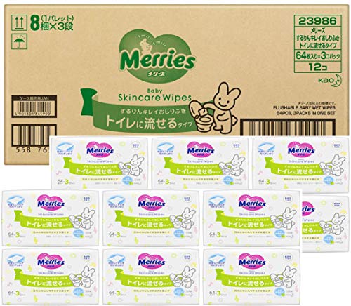 サイズ：替え 64枚入×3パック×12個(ケース) 【おしりふき 流せるタイプ】メリーズ するりんキ