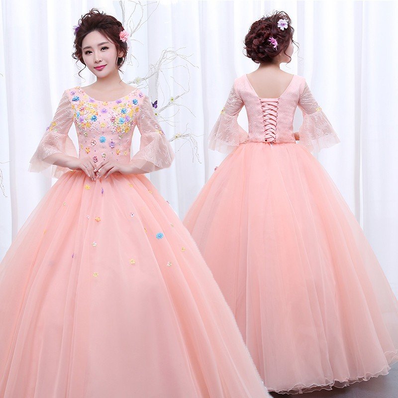 カラードレス パーティードレス 演奏会用ロングドレス ウェディングドレス 結婚式 花嫁 安い ２次会 ピンク