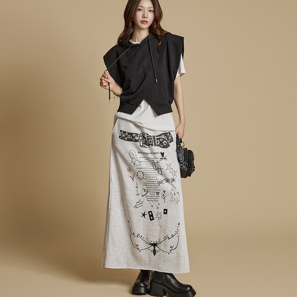 SK3032 プリンティング ロング スカート