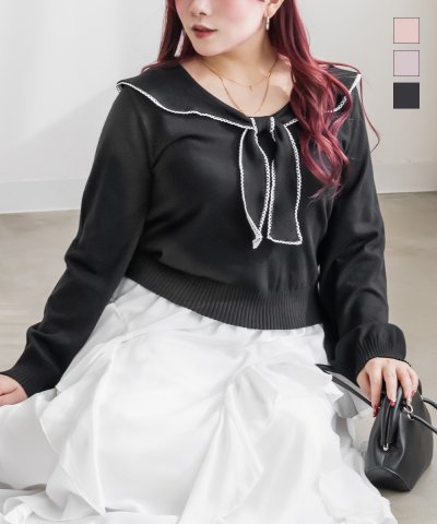 大きいサイズ レディース LL 3L 4L XL XXL XXXL CLETTEオリジナルセーラーカラーニット