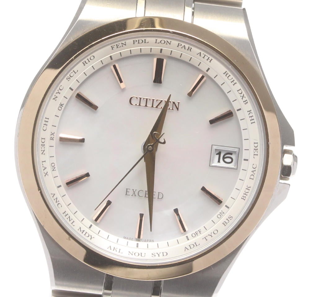 良品 箱保付き【CITIZEN】シチズン エクシード デイト CB1034-50A ソーラー電波 メンズ【中古】
