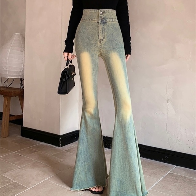 2024春夏 パンツ デニム ジーンズ スキニー ワイドレッグ フレア スリム ウォッシュ ハイウエスト 脚長効果 美脚効果 細見え 春 カジュアル 韓国ファッション レディース お出かけ 5,376円