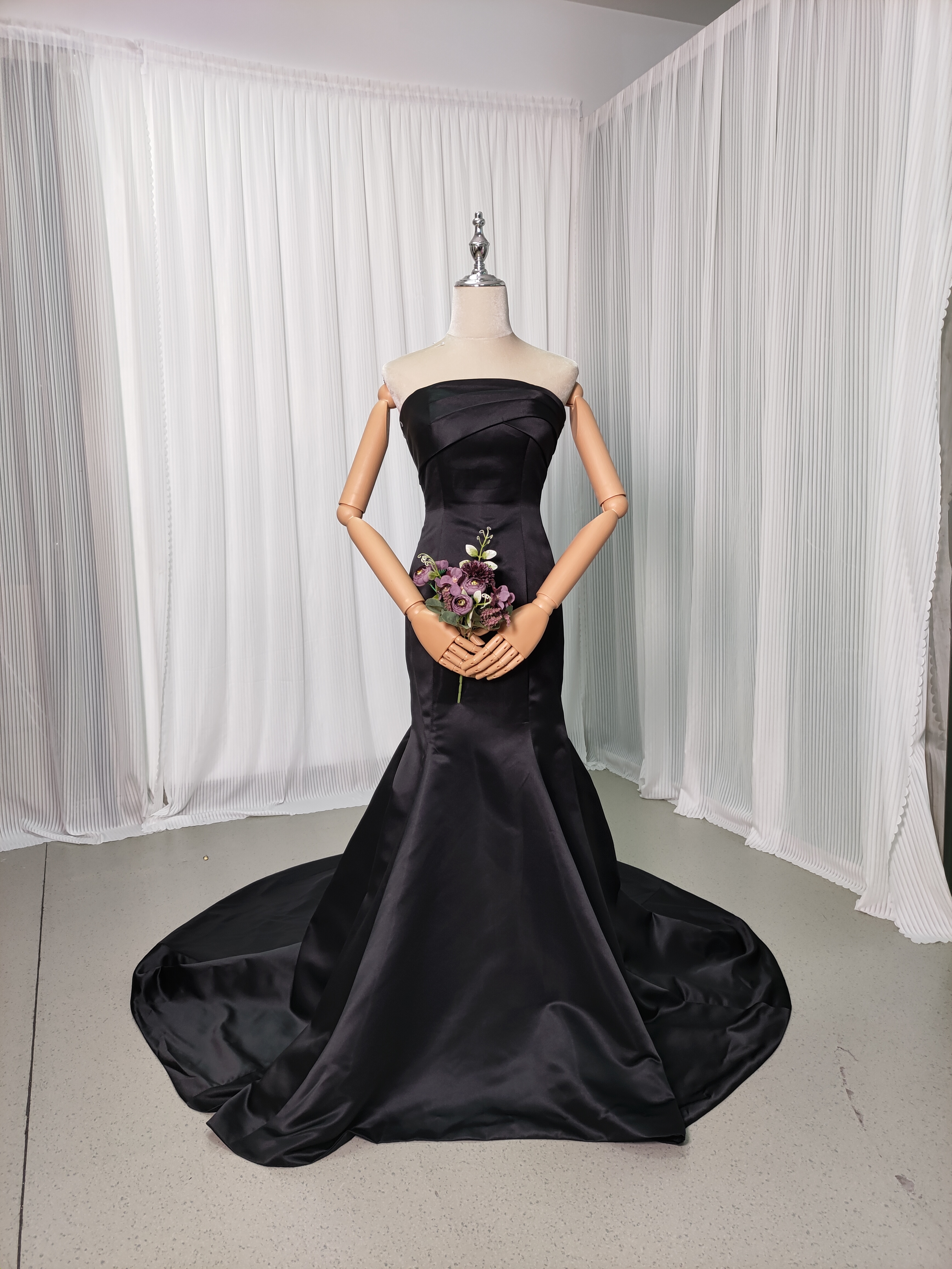 パーティードレス ブラック ベアトップ マーメイドライン 編み上げ ファスナー エレガント 前撮り