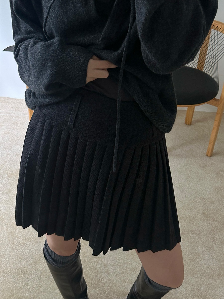 クラシックウエストゴムウールプリーツスカート冬万能暖かい半身浴スカート