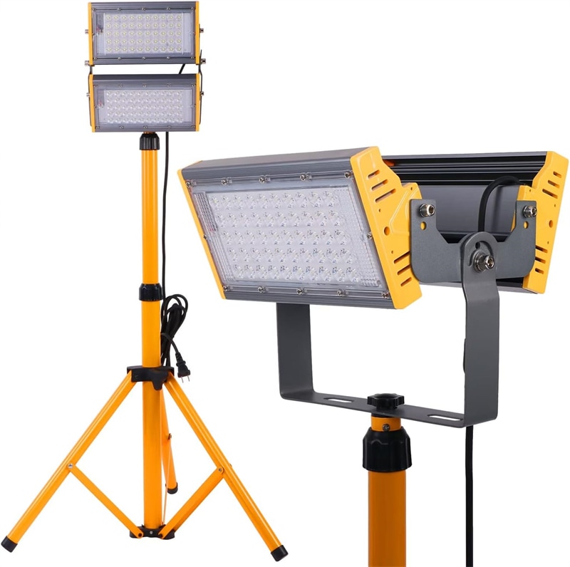 LED三脚投光器 ワークライト 50ｗ*2 100W相当 11000LM 昼光色6000K 160広角照明 通気フィルタ付き 三脚スタンド IP66防水防塵 5ｍ電源コード付き 夜間作業 工事現場