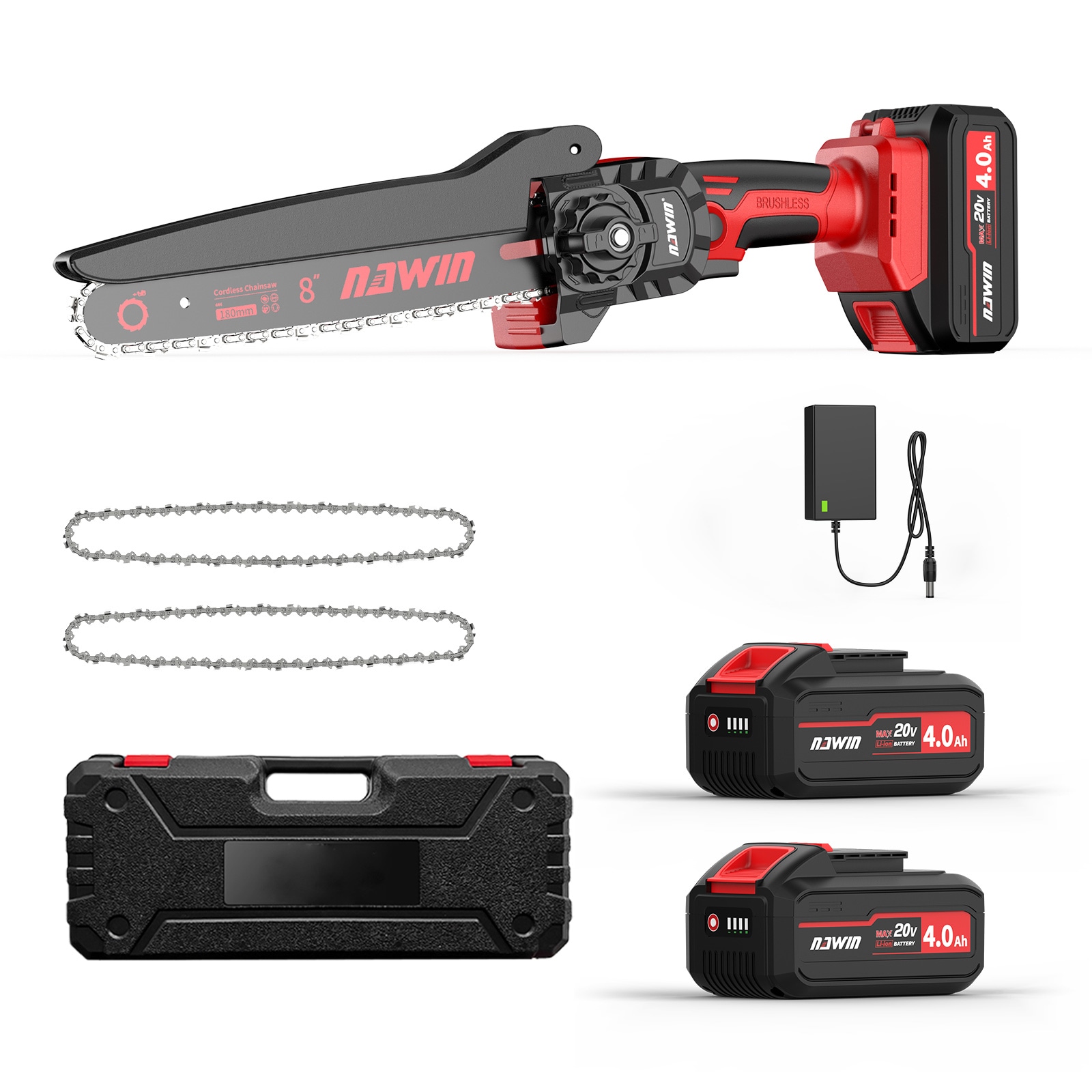 充電式チェーンソー　8インチ　4.0ahバッテリー2個　ガイドバー200mm コードレス　ブラシレスモーター　軽量1.5kg　伐採枝払い枝打ち薪作り庭木の剪定 取扱説明書 収納ケース