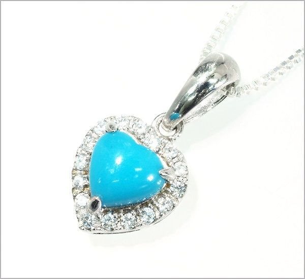 品質保証ゴージャス 高純度 天然 ターコイズ ダイヤモンド ネックレス ハートデザイン(刻印有 数量
