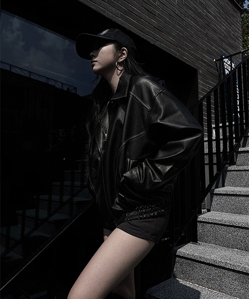 washed overfit leather jumper