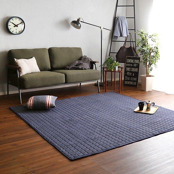 ラグ 185×185cm 正形 キルト生地 デニム調 ホットカーペット対応 すべり止め 厚手 クッション ウレタン 軽量