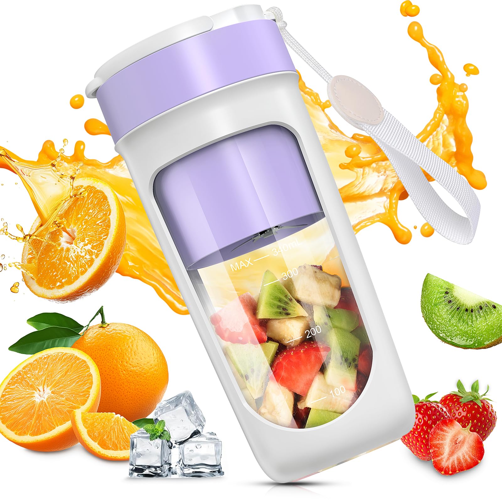 ミキサー 小型 ジューサー スムージー 氷も砕ける 充電式 340ML 22000回転 一台多役 一人用 お手入れ簡