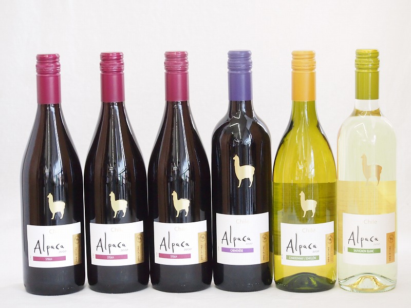 チリ産ワインアルパカ6本セット(赤シラー(フルボディ) 赤カベルネメルロー(ミディアムボディ) 白 5,621円