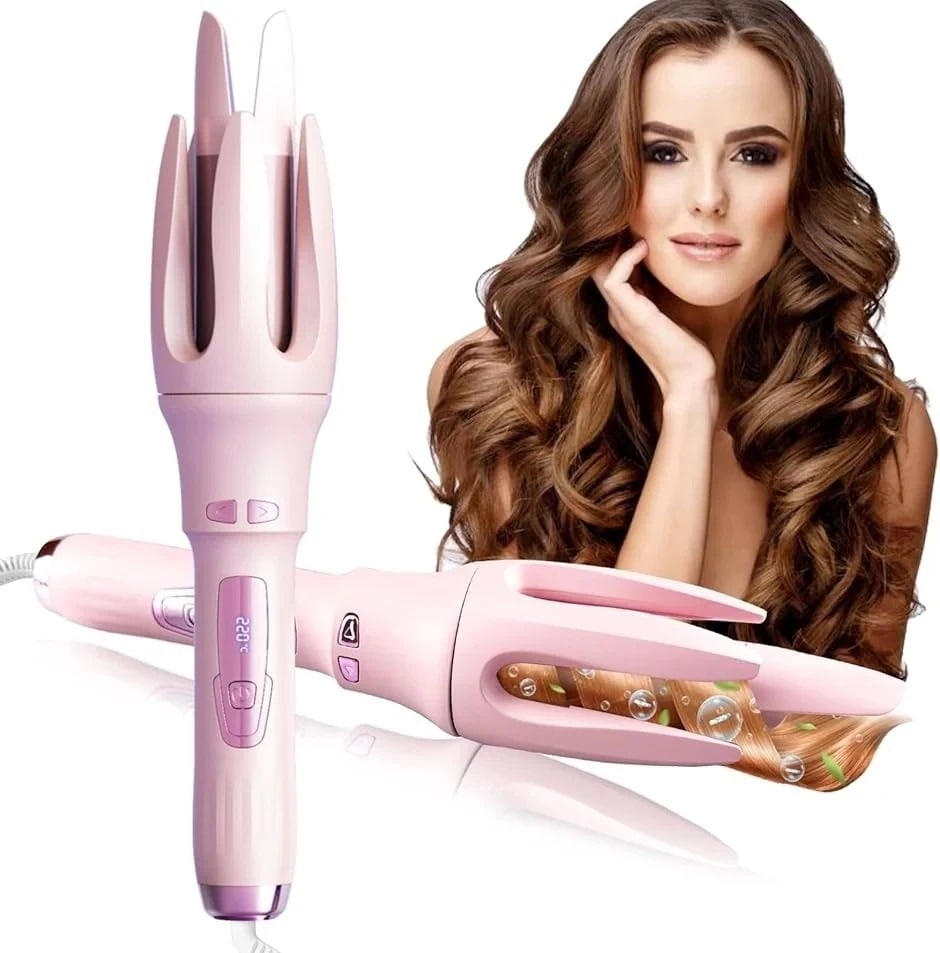 オートヘアアイロン コテ カール ウェーブ 32mm 人気 プロ ナノ イオン ケア 痛まない(Pink)