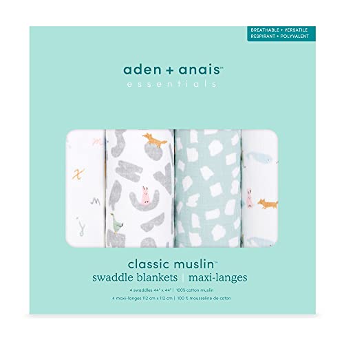 aden + anais essentials(エイデンアンドアネイエッセンシャルズ) 【日本正規品】おくるみ スワドル 4本入り ベビー 新生児 夜泣き対策 alphabet animals ESW