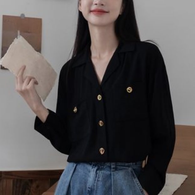トップス デート ブラウス カットソー カーディガン 袖あり 長袖 Vネック 春 秋 10代 20代 個性的 ブラック S M L こなれ感 ゆったり レディース クール モード系 羽織もの