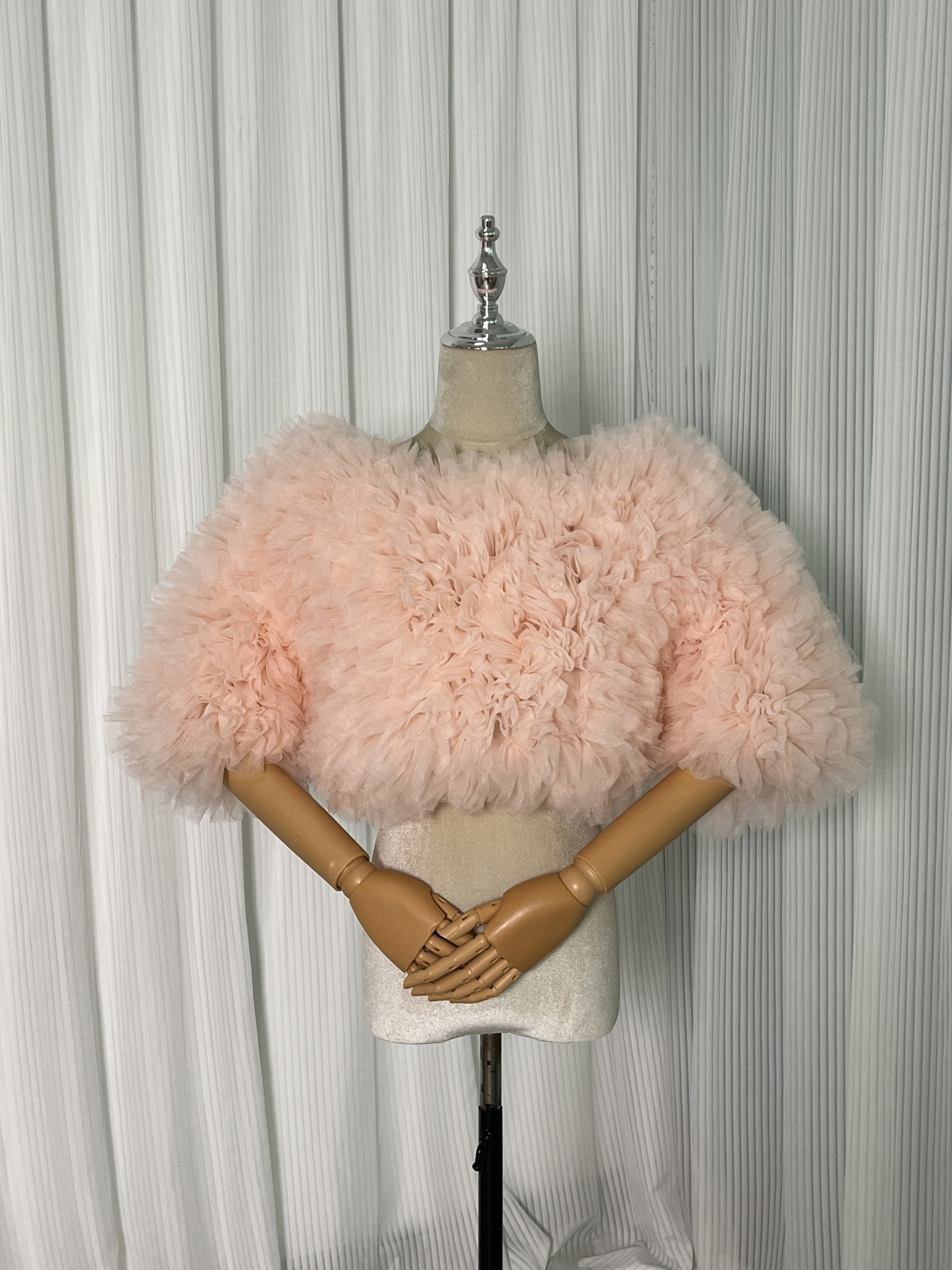 トップス 半袖 ピンク ラウンドネック 可愛い ラッフルフリル デザイン感 花嫁/ウェディングドレス 色直し 14,622円